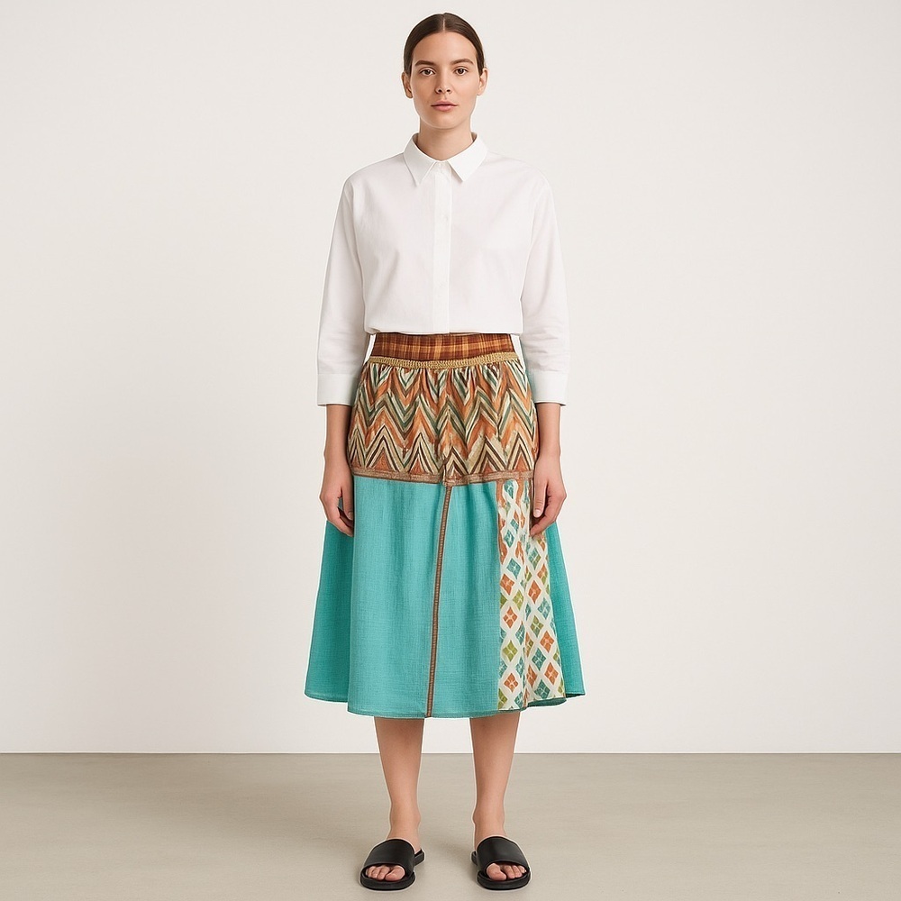 🌻Vintage Bohemian Handmade Patchwork Midi Skirt
